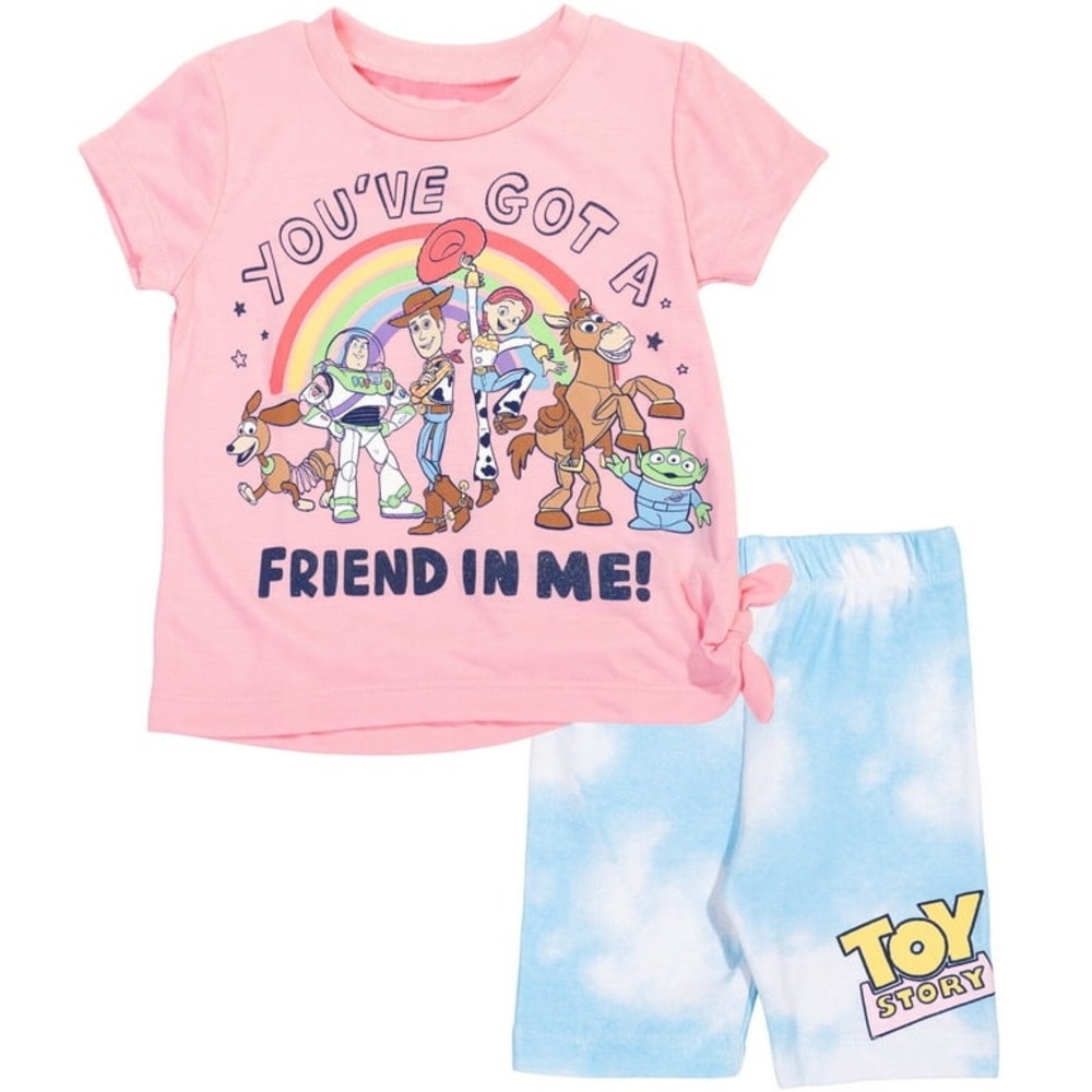 Disney Toy Story Girls Pink T-Shirt and Bike Shorts Set Size 6 NWOT